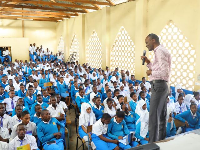 Eng. Eric Ohaga - Director for Nuclear Energy, Infrastructure Development at NuPEA and President of the Institution of Engineers of Kenya, speaking to Students at Chumani secondary School in Kilifi County